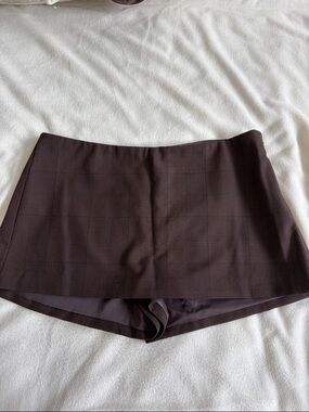 Aritzia Brown Plaid Skort Shorts
